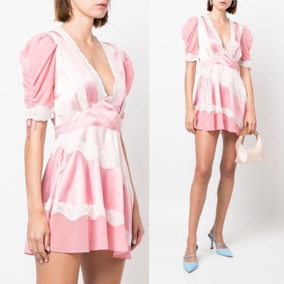 LoveShackFancy Karlina Mini Dress Pastel Pink Colorblock Size 8 NEW with tags - Picture 9 of 10